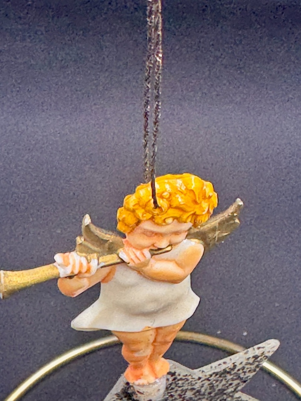 VTG Celluloid Plastic Germany Angel Cherub Playing Horn Star Christmas Ornament - Picture 7 of 10